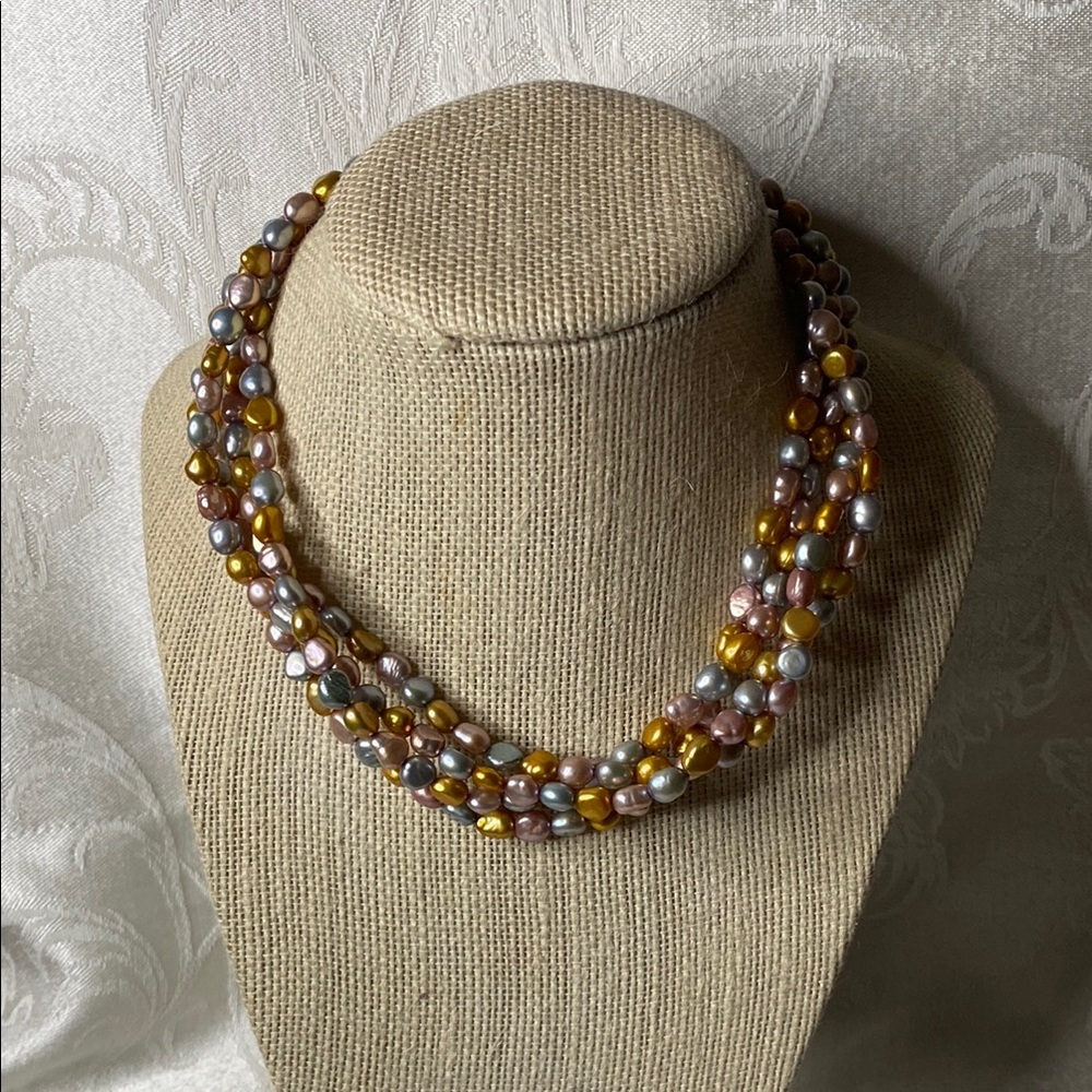 Honora Long Metallic Toned Pearl Necklace Sz 62”